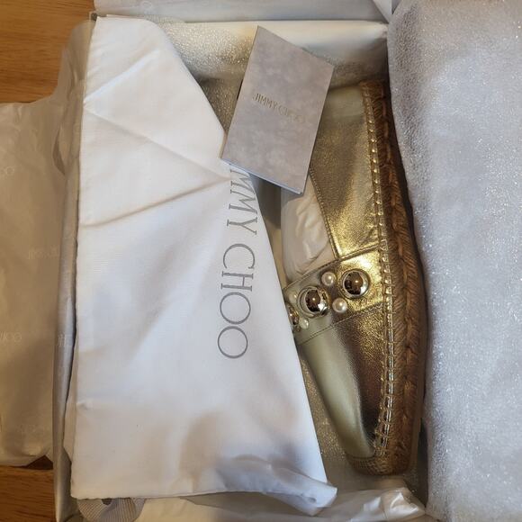 Jimmy Choo Dru Square Toe Stud Imitation Pearl Embellished Espadrille Flats 36/6 - Picture 10 of 11